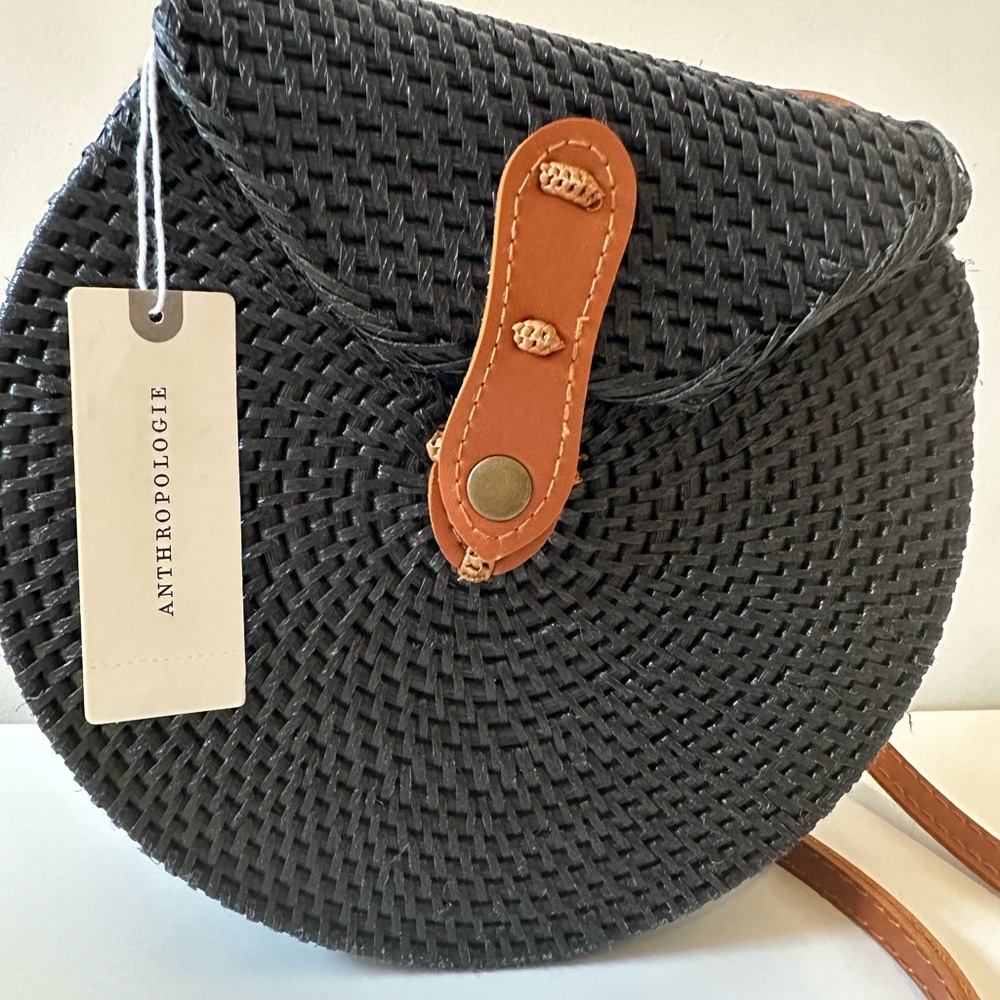 Anthropologie Black Crossbody Woven Bag